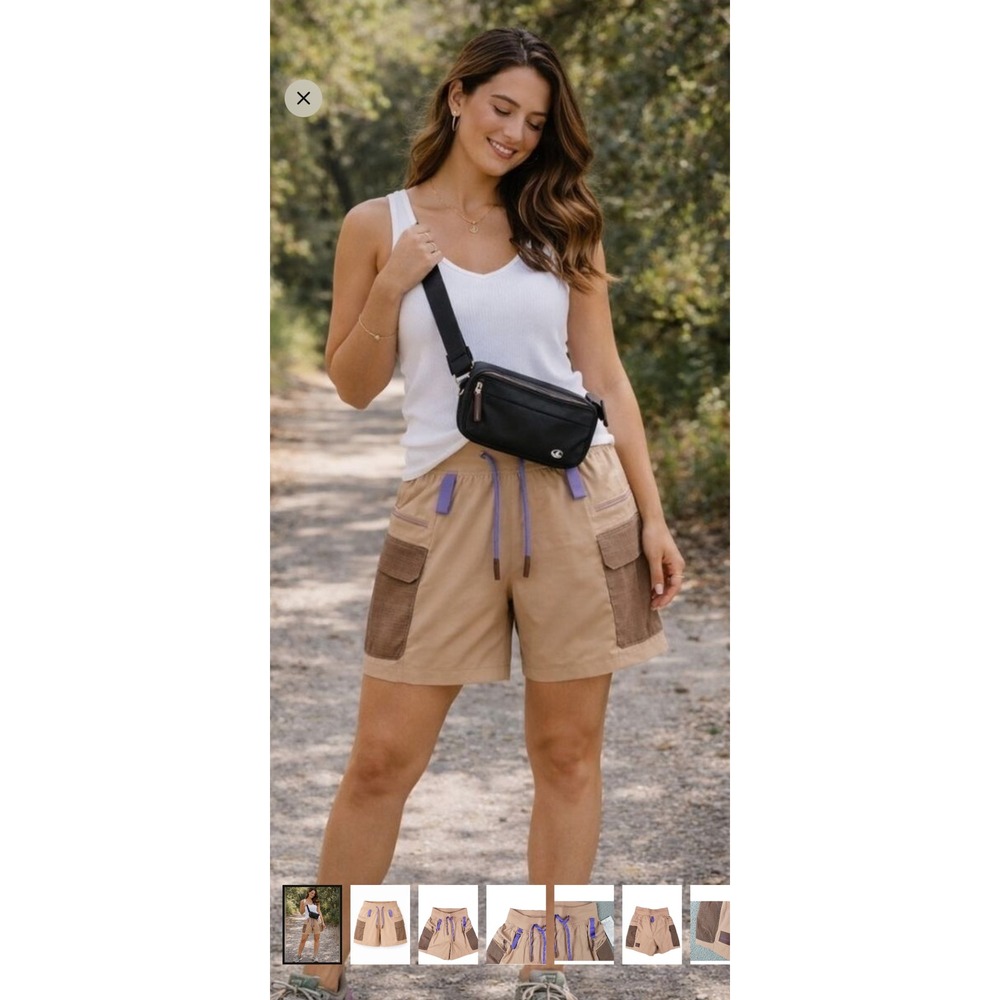 Lululemon Cargo Shorts Women 12 Tan Brown Hiking Utility Detours Welcome - Picture 2 of 9
